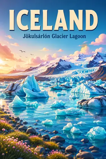 Jökulsárlón Glacier Lagoon Iceland Cinematic 3D Cartoon Nature Poster poster design preview