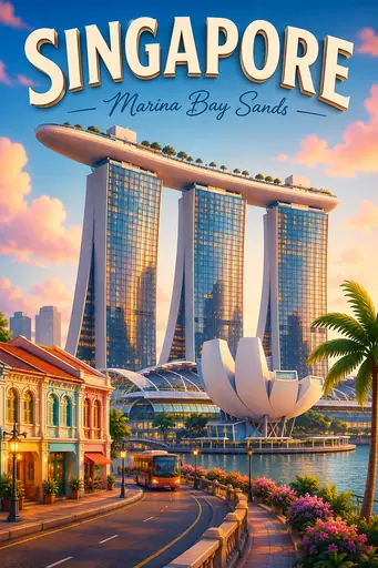 Marina Bay Sands Singapore Cinematic 3D Cartoon Travel Poster poster design preview