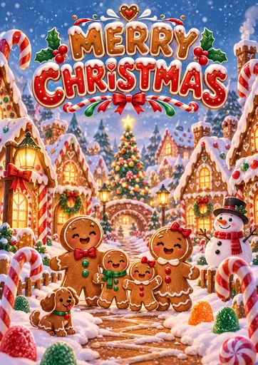 Merry Christmas Gingerbread Village Cute Family Poster poster design preview