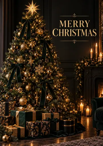 Merry Christmas Midnight Christmas Tree Elegant Poster poster design preview