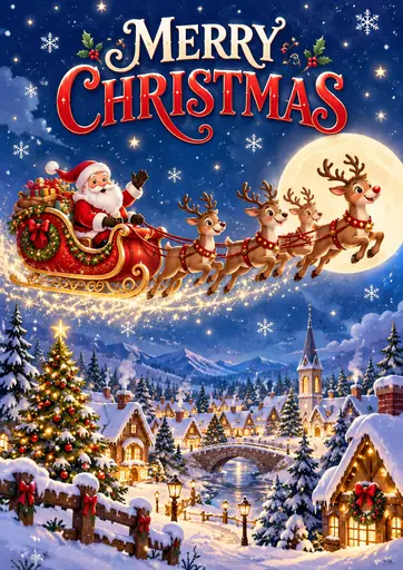Merry Christmas Reindeer Sleigh Ride Cute Family Poster poster design preview