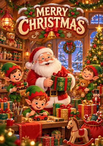 Merry Christmas Santa Workshop Cute Family Poster poster design preview