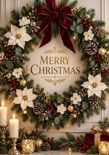 Merry Christmas Winter Wreath Elegance Poster poster design preview