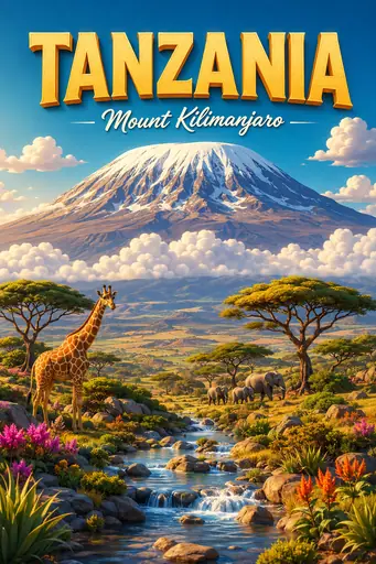 Mount Kilimanjaro Tanzania Cinematic 3D Cartoon Nature Poster poster design preview