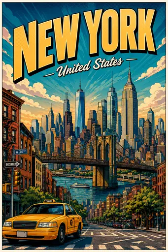 New York United States Comic Illustration City Poster poster design preview