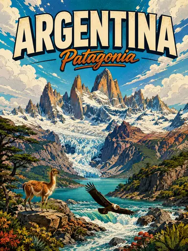 Patagonia Argentina Comic Illustration Nature Poster poster design preview