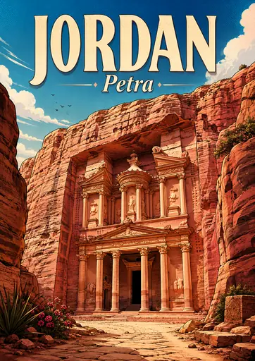 Petra Jordan Comic Illustration Travel Poster poster design preview