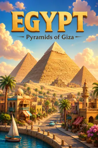 Pyramids of Giza Egypt Cinematic 3D Cartoon Travel Poster poster design preview