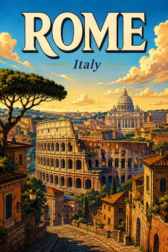 Rome Italy Comic Illustration City Poster poster design preview
