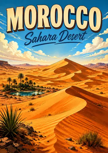 Sahara Desert Morocco Comic Illustration Nature Poster poster design preview