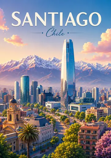 Santiago Chile Cinematic 3D Cartoon City Poster poster design preview