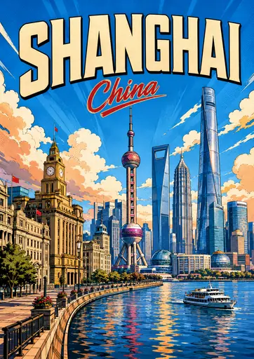 Shanghai China Comic Illustration City Poster poster design preview