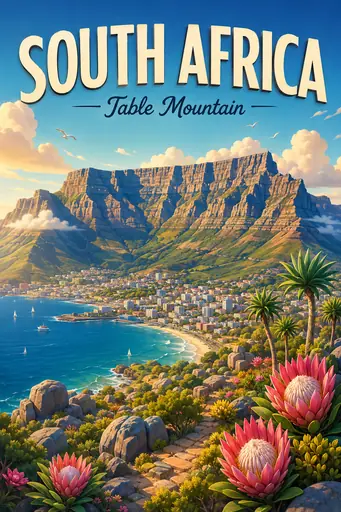 Table Mountain South Africa Cinematic 3D Cartoon Nature Poster poster design preview