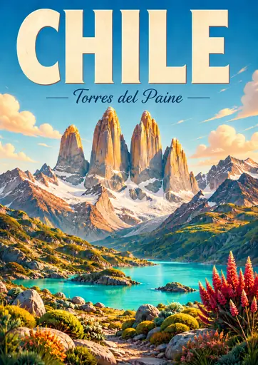 Torres del Paine Chile Cinematic 3D Cartoon Nature Poster poster design preview