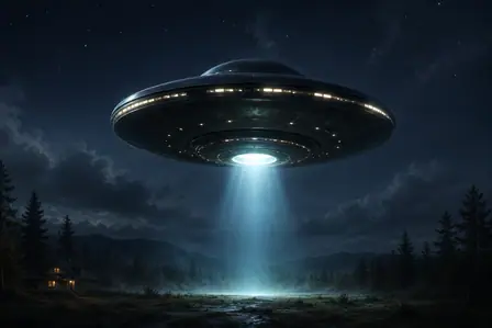 UFO forest abduction wall art poster design preview