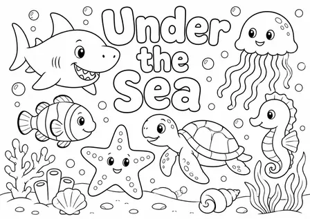 Under the Sea Coloring Poster for Kids poster design preview