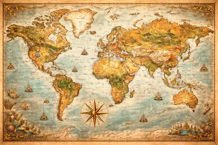 Vintage world map wall art poster design preview