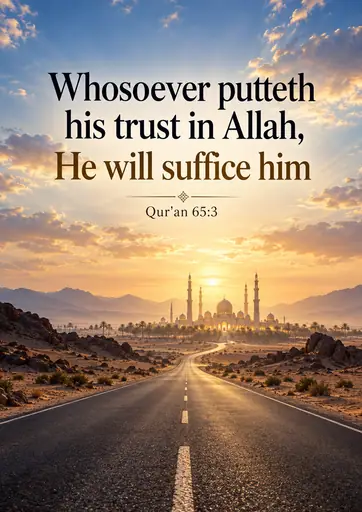 Whosoever putteth his trust in Allah, He will suffice him 65:3 Cinematic Islamic Qur'an Verse Poster poster design preview