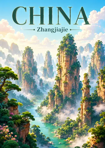 Zhangjiajie China Cinematic 3D Cartoon Nature Poster poster design preview