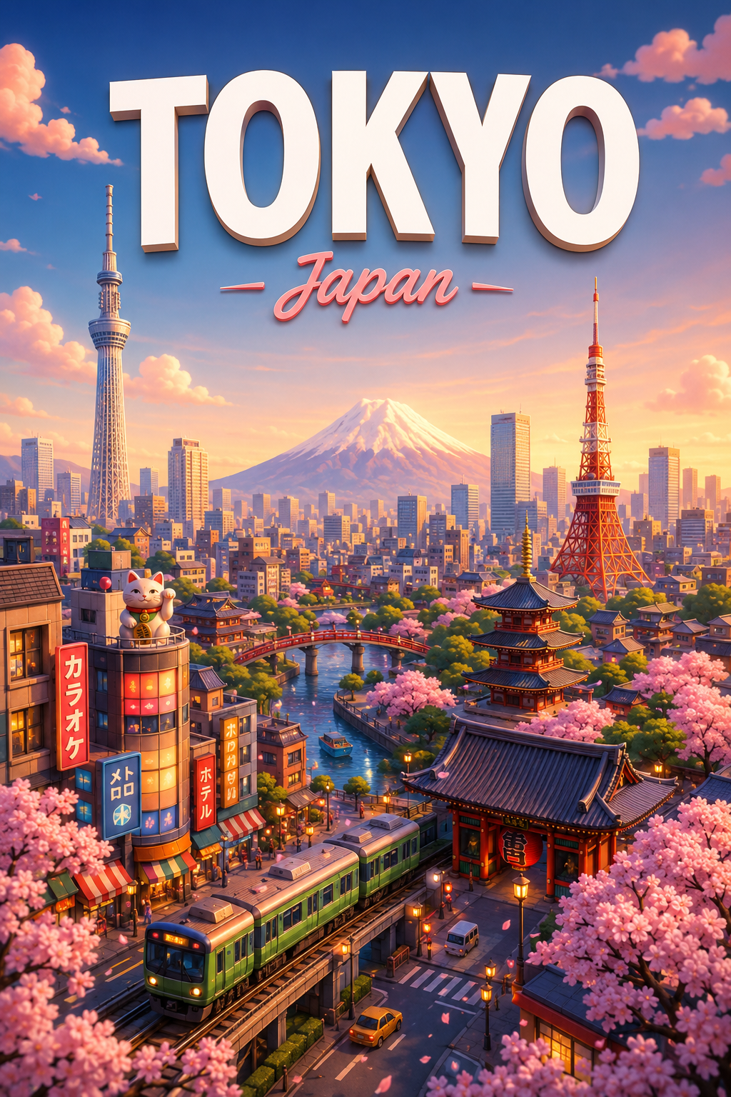 Tokyo Japan Cinematic 3D Cartoon City Poster poster design preview