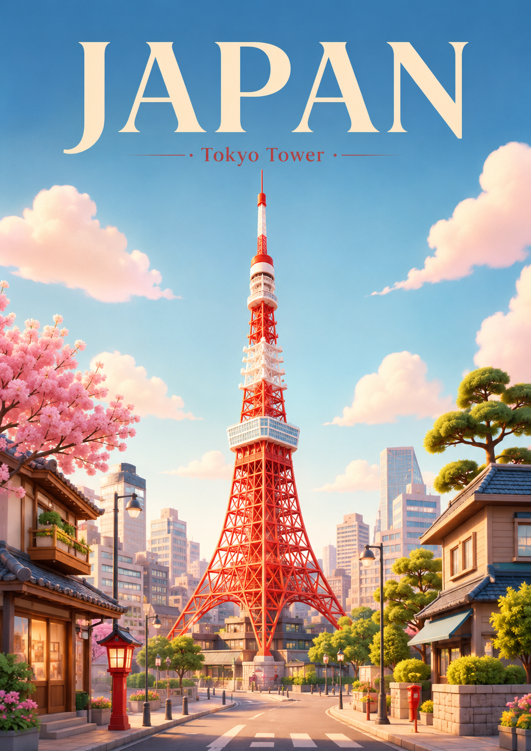 Tokyo Tower Japan Cinematic 3D Cartoon Travel Poster poster design preview