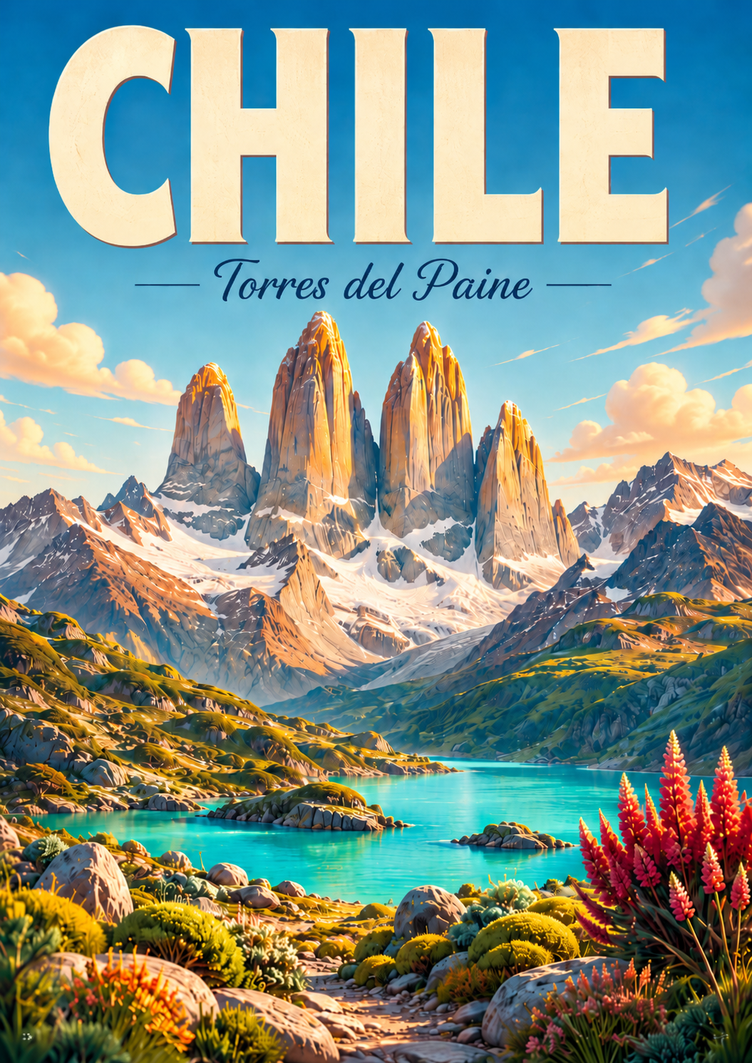 Torres del Paine Chile Cinematic 3D Cartoon Nature Poster poster design preview