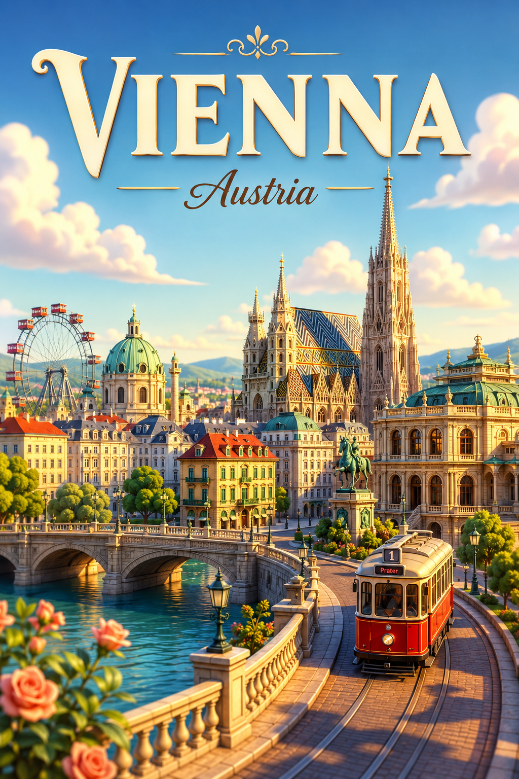 Vienna Austria Cinematic 3D Cartoon City Poster poster design preview