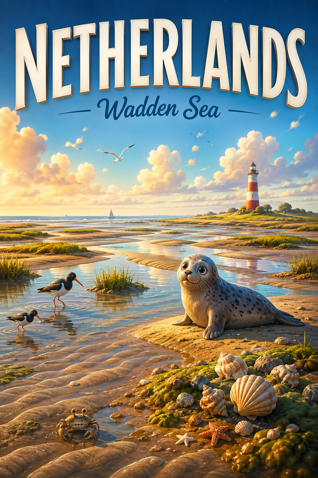 Wadden Sea Netherlands Cinematic 3D Cartoon Nature Poster poster design preview