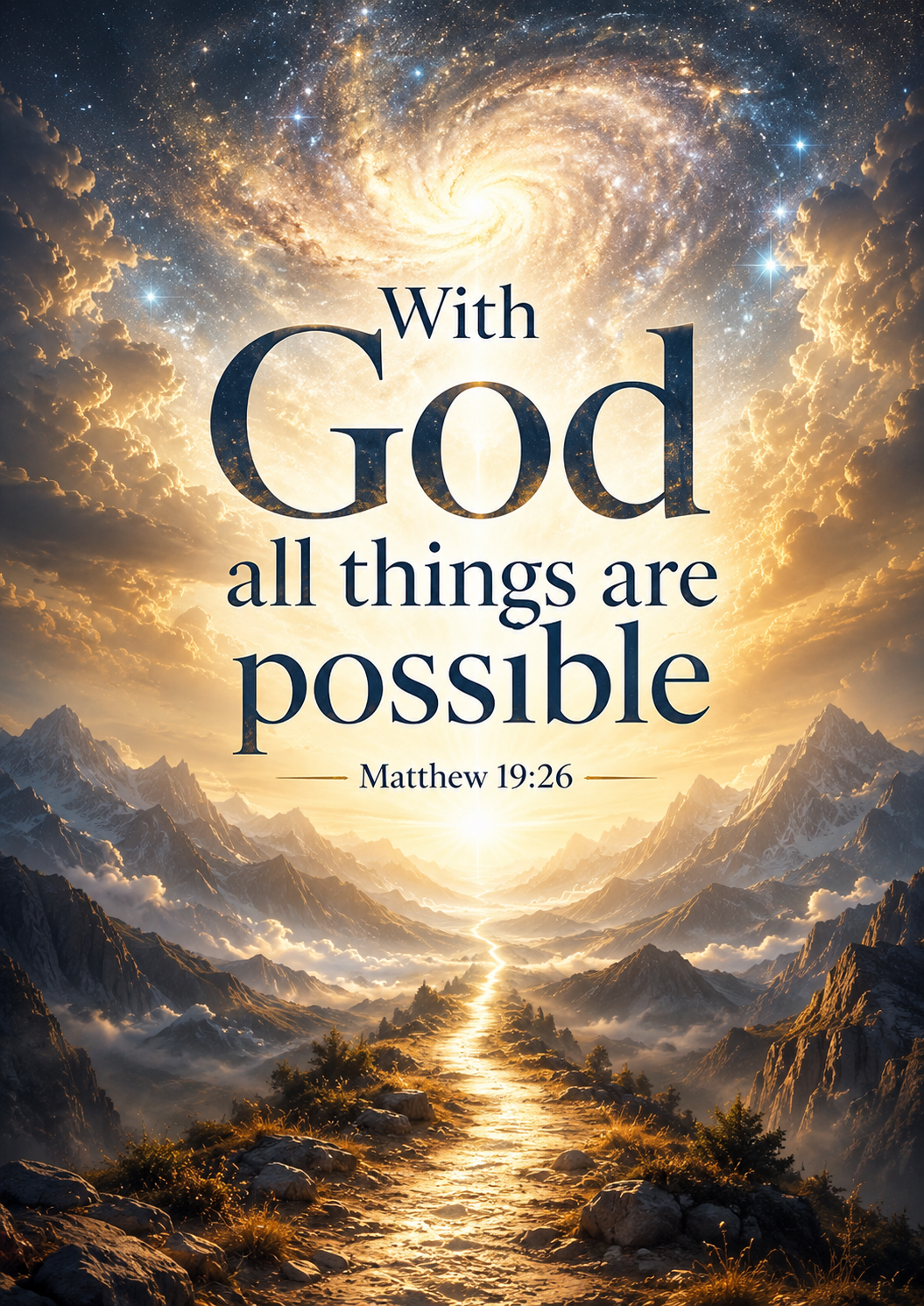 With God all things are possible Matthew 19:26 Cinematic Christian Bible Verse Poster poster design preview