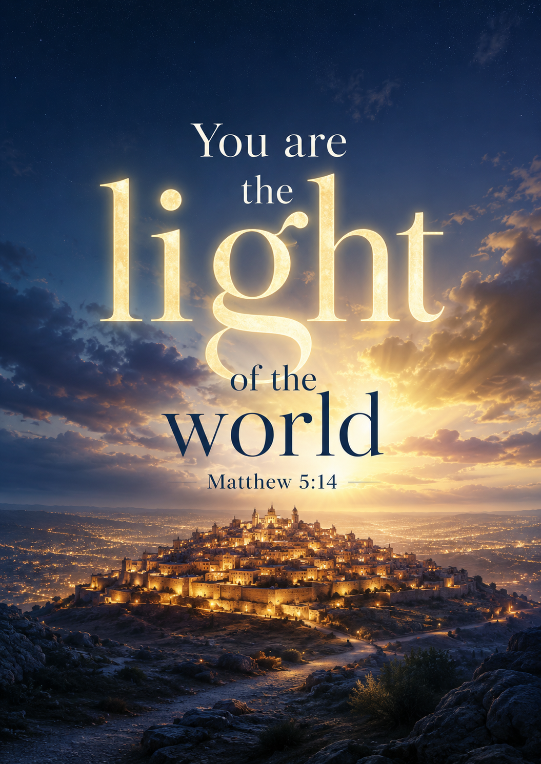 You are the light of the world Matthew 5:14 Cinematic Christian Bible Verse Poster poster design preview