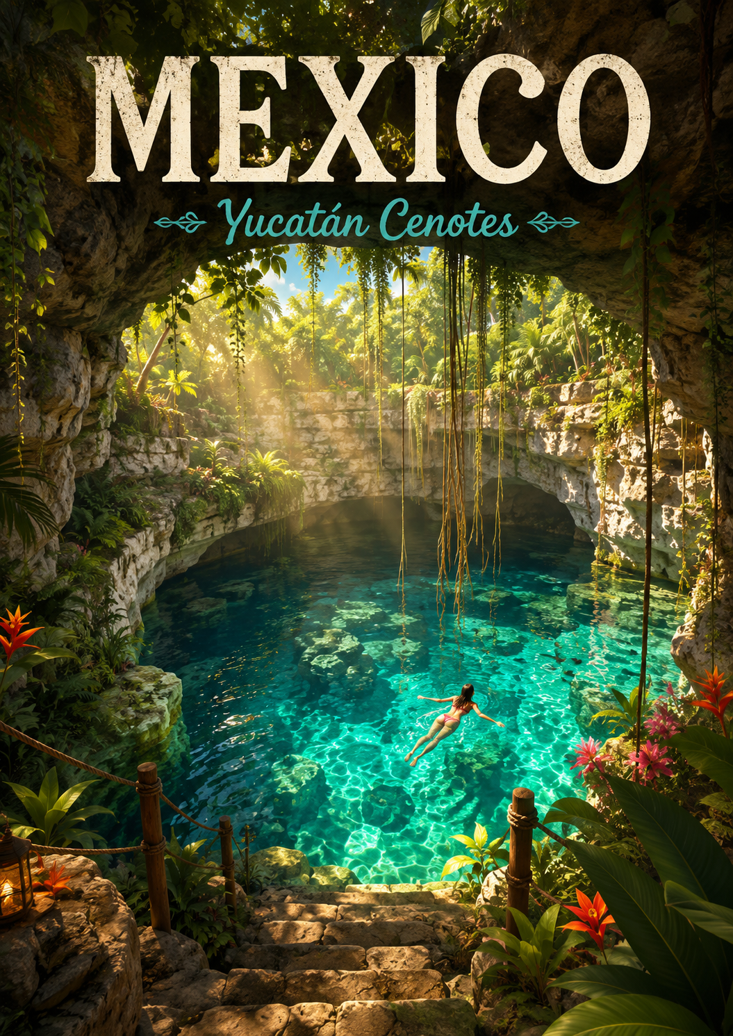 Yucatán Cenotes Mexico Cinematic 3D Cartoon Nature Poster poster design preview