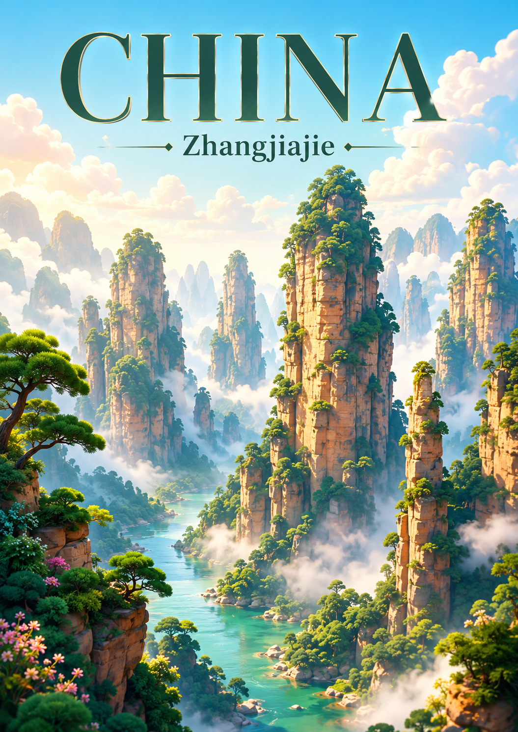 Zhangjiajie China Cinematic 3D Cartoon Nature Poster poster design preview